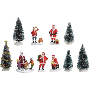 Kerstdorp accessoires - 10x st - kerstman/kerstboompjes - kunststof - kerstdorp onderdelen