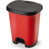 Kunststof afvalemmer/vuilnisemmer/pedaalemmer in het rood/zwart van 18 liter met deksel/pedaal 33 x 28 x 40 cm