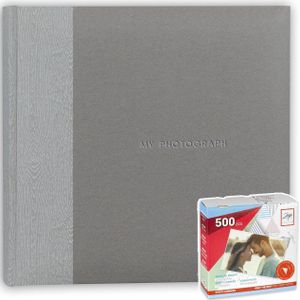 Fotoboek/fotoalbum Luis met 20 paginas grijs 24 x 24 x 2 cm inclusief 500 fotoplakkers/stickers