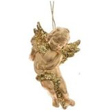 6x Kerstboomdecoratie gouden engeltjes met lute 10 cm - gouden kerstboomversiering - kerstdecoratie