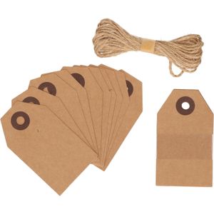 120x Cadeaulabels kraftpapier/karton aan jute touw 7 cm - Cadeau tags/etiketten - Cadeau versieringen/decoratie