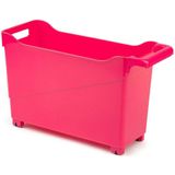 Set van 3x stuks kunststof trolleys fuchsia roze op wieltjes L45 x B17 x H29 cm - Voorraad/opberg boxen/bakken