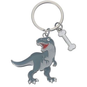 Metalen dinosaurus t-rex sleutelhanger 5 cm - Dino fans cadeau artikelen