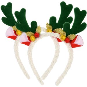 Christmas Decoration kerst diadeem/haarband - 2x - rendier gewei - groen