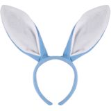 2x stuks konijnen/bunny oren licht blauw met wit voor volwassenen 27x28 cm - Feest diadeem konijn/paashaas - Paas verkleedkleding