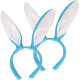 2x stuks konijnen/bunny oren licht blauw met wit voor volwassenen 27x28 cm - Feest diadeem konijn/paashaas - Paas verkleedkleding