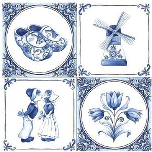 100x Delfts blauw thema servetten 33 x 33 cm - Papieren wegwerp servetjes - Oud Hollandse/molen/klompen/tulpen versieringen/decoraties