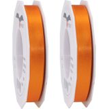 2x Luxe Hobby/decoratie oranje satijnen sierlinten 1,5 cm/15 mm x 25 meter- Luxe kwaliteit - Cadeaulint satijnlint/ribbon