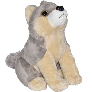 Pluche knuffel wolf van ongeveer 20 cm met echt geluid - Speelgoed knuffelbeesten
