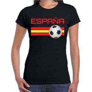 Espana / Spanje voetbal / landen t-shirt met voetbal en Spaanse vlag - zwart - dames -  Spanje landen shirt / kleding - EK / WK / Voetbal shirts