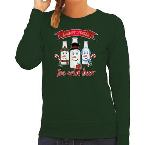 Bellatio Decorations foute kersttrui/sweater dames - IJskoud bier - groen - Christmas beer