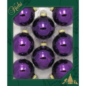 Krebs Kerstballen - 8 stuks - paars - glas - 7 cm