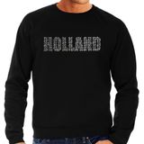 Glitter Holland sweater zwart met steentjes/rhinestones voor heren - Oranje fan shirts - Holland / Nederland supporter - EK/ WK trui / outfit