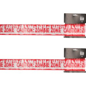 Markeerlint/afzetlint - 2x - Caution: Zombie Zone - 9M - rood/wit - kunststof
