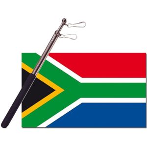 Landen vlag Zuid Afrika - 90 x 150 cm - met compacte draagbare telescoop vlaggenstok - zwaaivlaggen