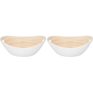 Set van 2 stuks witte serveerschalen van bamboe 27 cm - Fruitschaal van bamboe wit - Keuken accessoires