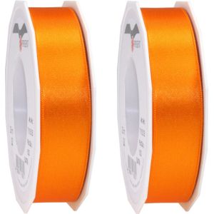 2x Luxe Hobby/decoratie oranje satijnen sierlinten 2,5 cm/25 mm x 25 meter- Luxe kwaliteit - Cadeaulint satijnlint/ribbon