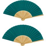 Spaanse handwaaier - 2x - pastelkleuren - smaragd groen - bamboe/papier - 21 cm