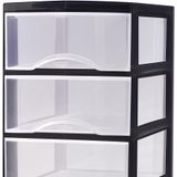 Plasticforte Ladeblokje/bureau organizer met 4x lades - transparant/zwart - L26 x B37 x H49 cm