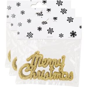 18x stuks Merry Christmas kersthangers goud van kunststof 10 cm kerstornamenten - Kerstboomversiering - Kerstornamenten