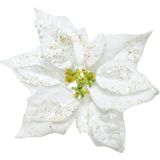 4x stuks decoratie bloemen kerststerren wit glitter op clip 20 cm - Decoratiebloemen/kerstboomversiering/kerstversiering