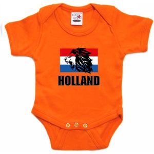 Oranje fan romper voor babys - met leeuw en vlag - Holland / Nederland supporter - Koningsdag / EK / WK romper / outfit