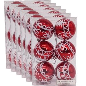 36x stuks gedecoreerde kerstballen rood kunststof diameter 6 cm - Kerstboom versiering