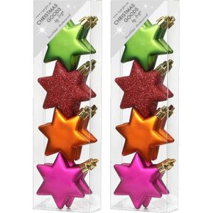 8x Kerstboomversiering gekleurde sterren 6 cm - Kerstboomversiering gekleurd