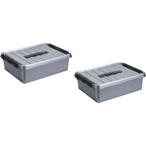Sunware Opberg box/opbergdoos - 3x - 10 liter - 40 x 30 x 11 cm - grijs/transparant