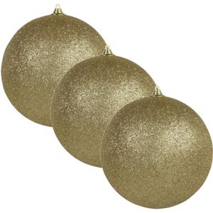 4x Gouden grote glitter kerstballen 13,5 cm - hangdecoratie / boomversiering glitter kerstballen