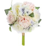 Atmosphera anjer boeket kunstbloemen wit/roze 26 cm - Kunstbloemen boeketten - Bruidsboeketten