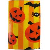 Halloween/horror thema feest tafelkleed - 2x - pompoenen/vleermuizen - geel - PVC - 130 x 175 cm