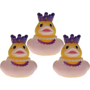 Rubber badeendje prinses - 3x - lichtroze - badkamer fun artikelen - size 5 cm - kunststof - speelgoed eendjes