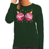 Foute kersttrui / sweater groen met roze Xmas Balls borsten voor dames - kerstkleding / christmas outfit