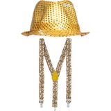 Party carnaval verkleed hoedje en betels - Gouden pailletten glitters - Verkleedkleding voor volwassenen