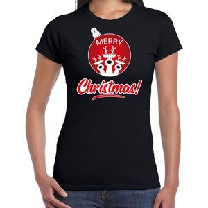 Rendier Kerstbal shirt / Kerst t-shirt Merry Christmas zwart voor dames - Kerstkleding / Christmas outfit