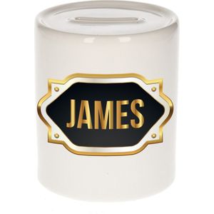 James naam cadeau spaarpot met gouden embleem - kado verjaardag/ vaderdag/ pensioen/ geslaagd/ bedankt