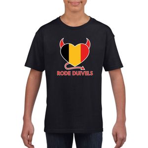Zwart Belgie rode duivels hart supporter shirt kinderen - Belgisch shirt jongens en meisjes