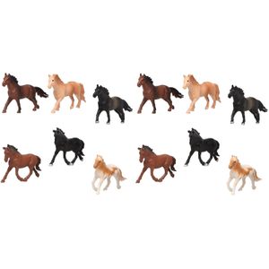 12x Plastic paarden speelgoed figuren 13,5 cm voor kinderen - Speelgoeddieren - Speelgoedfiguren - Dieren speelset paardjes