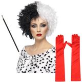 Cruel lady verkleed accessoire set - 3-delig - dalmatier schurk - Pruik en accessoires