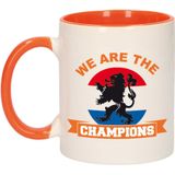 2x stuks we are the champions beker / mok wit en oranje - 300 ml - oranje supporter / fan