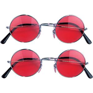 Widmann - Party zonnebril - 2x stuks -  Hippie Flower Power Sixties - ronde glazen - rood
