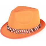 Oranje verkleed hoedje met zilveren steentjes - Koningsdag - Oranje feestartikelen