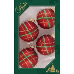 Krebs Kerstballen - 4 stuks - rood velvet - glas - 7 cm