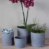 Hakbijl Plantenpot/bloempot Cindy - 2x - zwart - keramiek - cilinder - D15 x H15 cm