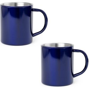 4x Drinkbeker/mok blauw 280 ml - RVS - Blauwe mokken/bekers voor onbijt en lunch