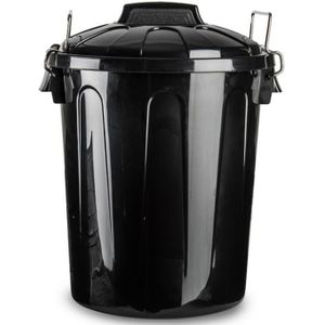 Kunststof afvalemmers/vuilnisemmers in het zwart van 21 liter met deksel - Vuilnisbakken/prullenbakken - Kantoor/keuken