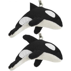 2x Pluche orka knuffel sleutelhanger 6 cm - Speelgoed dieren sleutelhangers