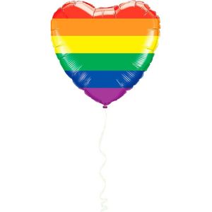Gay Pride hart folie ballon regenboog kleuren 45 cm - Gay pride/parade feestartikelen LGBTQ versiering - Heliumballon