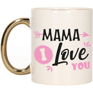 Bellatio Decorations Cadeau koffie/thee mok voor mama - roze met gouden oor - love - Moederdag
